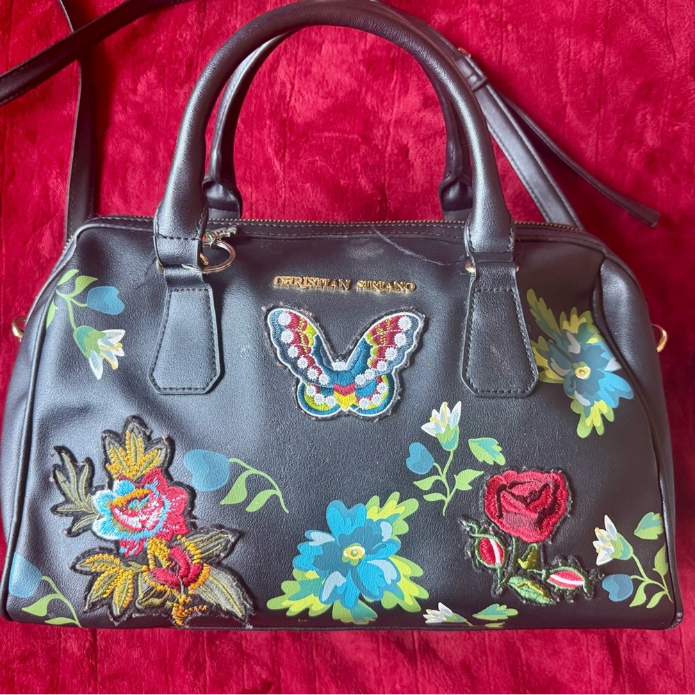 Christian Siriano Black Embroidered Butterfly & Floral Handbag